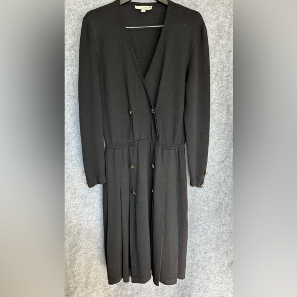 Vintage St. John By Marie Gray Black Santana Knit Sweater Dress Buttons Size 10 - Picture 1 of 13
